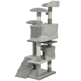 53" Cat Tree Scratching Large Kitten Play House Multi-Level Activity Center Pet Furniture, Grey