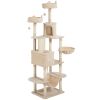 81" Large Cat Tree w/ Scratching Posts, Condos, Beds, Hammocks, Jumping Platforms, Toy Balls, Rope Cat Toy, Beige