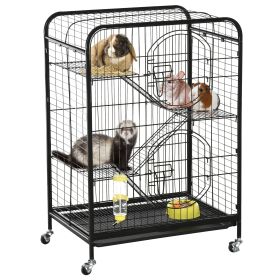 Rolling Small Animal Cage 36.6" Pet Rabbit Ferret Playpen, Animal Supply Kit Metal Black for Bunny, Pet Mink, Chinchilla