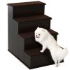 4 Levels Wooden Dog Steps Pet Stairs for High Bed, Cat Ladder for Bed Couch with Non-Slip Carpet, Dark Coffee