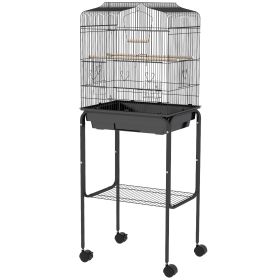 49" Rolling Bird Cage Cockatoo House Play Top Finch Pet Supply with Storage Shelf, Wheels - Black