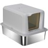 Stainless Steel Cat Litter Box w/ Removable Lid & Scoop, for Small to Large Cats, Easy to Clean, Grey