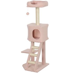 47" Tall Cat Tree Tower with Condo, Ladder, Scratching Posts and Hanging Ball, Pink