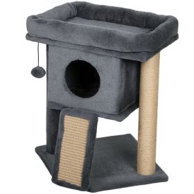 Cat Tree, Small Cat Tower with Perch, Scratching Post, Cat Condo, Toy Ball for Kitty, Indoor Use, Dark Grey
