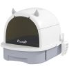 Cat Litter Box with Lid, Front Door Flap, Scoop, Handle, Easy Clean, for Small and Medium Cats, Grey