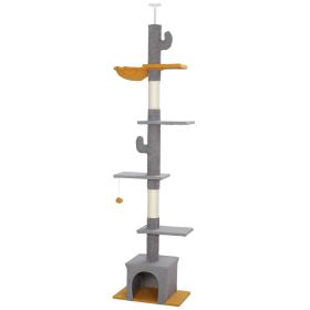Floor to Ceiling Cat TreeTower with 90.5"-108" Adjustable Height, Scratching Posts, Hammock, Comdo, Toy Ball, Light Grey