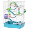 6 Tier Hamster Cage w/ Tunnels and Tubes, Hut, Wheel, Food Dish, Water Bottle, Ramps, for Dwarf & Gerbil, Light Blue