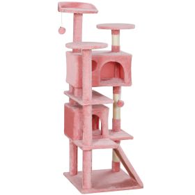 54" Cat Tree, Multi-Level Cat Tower with Scratching Posts, Cat Condos, Bed, Platforms, Ramp, Toy Ball, Pink
