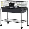 35" Small Animal Cage Rolling Guinea Pig Cage with Detachable Stand, Water Dispenser, Food Dish, Ramp, Wheels, Dark Grey