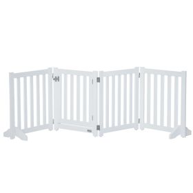 23.5"H Foldable Dog Gate with Door, 4 Panels Freestanding Pet Gate Barriers Indoor with Support Feet, Puppy Fence for Small Dogs, White