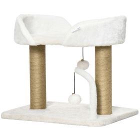 Cat Tower Condo for Indoor Cats, Small Cat Tree with Jute Scratching Posts, Top Perch, Dangling Balls, White