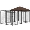 Dog Kennel Outdoor with Waterproof Canopy, Dog Run with Galvanized Chain Link for Large and Medium Dogs, Black