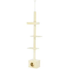 Floor to Ceiling Cat Tree with Scratching Post for Indoor Cats, Adjustable Height Cat Tower (91-102 Inches) with House, Bed, Beige
