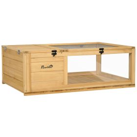 Wood Tortoise House for Lizards, Geckos, Indoor Outdoor Use, 35.8" x 23.8" x 12.6", Yellow