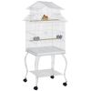 53.9'' Large Rolling Steel Bird Cage Bird House with Detachable Rolling Stand, Storage Shelf, Wood Perch, Food Container, White