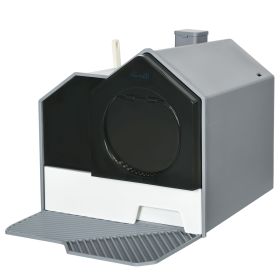 Hooded Cat Litter Box with Lid, Pull-Out Drawer, Handle, Scoop, Deodorizer Packs for Odor Control & Easy-Clean, Grey