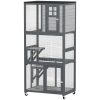 74" Wooden Outdoor Cat House Weatherproof & Wheeled with High Weight Capacity, Kitten Cage Condo, Light Grey