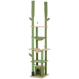 89"-100" Floor to Ceiling Cat Tree Cat Tower for Large Cats w/ Scratching Posts, Grooming Brush Post, Cat Condo, Green
