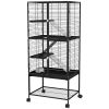 Rolling Small Animal Cage 53.5"H Chinchilla Cage for Ferrets, Squirrels w/ Removable Tray, Storage Shelf, Black