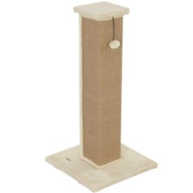 32" Tall Cat Scratching Post for Indoor Cats and Kittens, Sisal Cat Scratcher with Hanging Ball Soft Plush, Beige