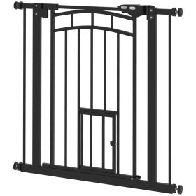 Auto-Close Pet Gate, Stair Gate with Cat Door, Double Locking for Doorways Hallways Stairs, Fits 29"-31.5" Wide, Black