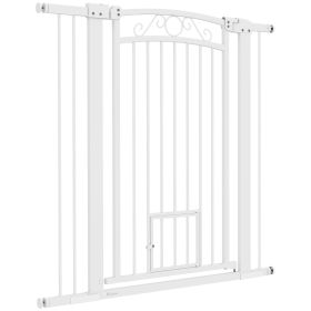 Dog Gate, Walk Through Pet Gate w/ Small Pet Door, Auto Close, for Doorways, House, Stair, 30"-41" W x 42" H