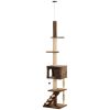 89"-104" Floor to Ceiling Cat Tree with Scratching Post, Cat House, 3-Steps, Hanging Ball, Perches, Anti-tip Kit, Brown