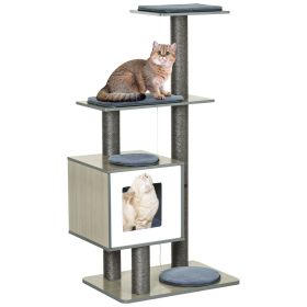 47.2" Cat Tree, Kitten Scratcher, Activity Center, Play House with Condo Sisal, Scratching Post, and Mat - Grey
