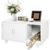 Cat Litter Box Enclosure, Hidden Litter Box Furniture, Cat House End Table Washroom with Scratching Pad, for Indoor Cats Kittens, White