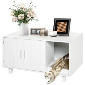 Cat Litter Box Enclosure, Hidden Litter Box Furniture, Cat House End Table Washroom with Scratching Pad, for Indoor Cats Kittens, White