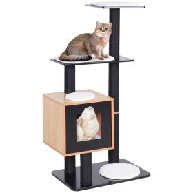 47.2" Cat Tree, Kitten Scratcher, Activity Center, Play House with Condo Sisal, Scratching Post, and Mat, Black