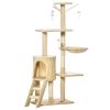 53" Cat Tree Tower, Kitten Activity Centre with Scratching Posts, Condo, Perches, Ladder, Hammock, Dangling Toys, Beige