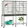 64" Extra Large Bird Cage, Rolling Metal Parrot Cage, Bird House with Detachable Rolling Stand, Storage Shelf, Wood Perch, Food Container