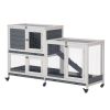 Wooden Rabbit Hutch Elevated Pet House Bunny Cage Small Animal Habitat with Slide-out Tray Lockable Door Openable Top for Indoor 58" x 18" x 35" Grey