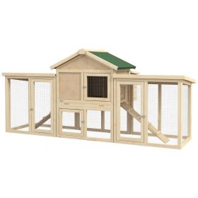 Wooden Chicken Coop, Outdoor Backyard Garden Large Rabbit Hutch with Nesting Box, Run, Ramp, Drawer