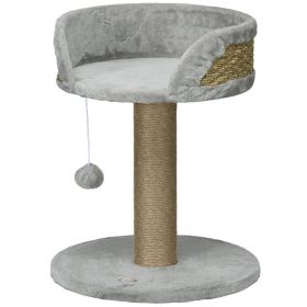 Cat Tree with Scratching Post, Toy Ball, Perch, Small Cat Tower for Indoor Cats - 16" x 16" x 19", Grey