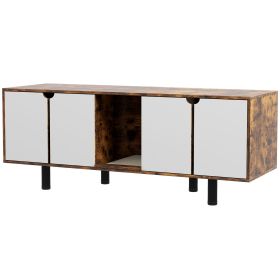 Hidden Cat Litter Box Enclosure with 2 Cabinets, Double Doors and Sand Drain Pad, Rustic Brown