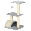 28" Cat Tree with Scratching Post, Pad, Toy Ball for Indoor Cats, Light Grey