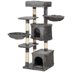 52.5" Cat Tree Tower with Scratching Posts, Cat Condos, Bed, Platforms, Hammocks, for Indoor Cats, Dark Grey