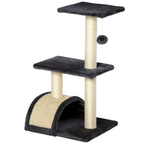28" Cat Tree with Scratching Post, Pad, Toy Ball for Indoor Cats, Grey