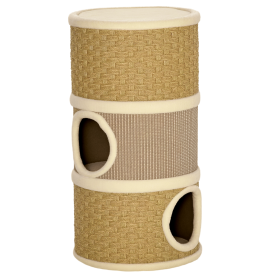 Cat Condo 3 Story Three Holes with Sisal Seaweed Scratching Cover Surface, Cat Tower for Indoor Cats, 15" x 28", Khaki and Brown