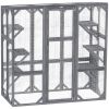 Outdoor Cat Enclosure with 6 Jumping Platforms, Weatherproof Roof, Large Front Door for 1-3 Cats, 59" x 28" x 60", Grey