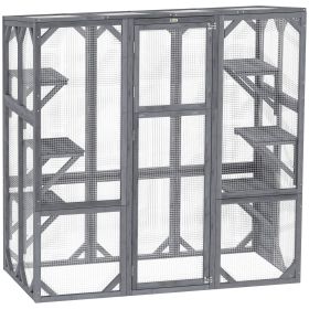 Outdoor Cat Enclosure with 6 Jumping Platforms, Weatherproof Roof, Large Front Door for 1-3 Cats, 59" x 28" x 60", Grey