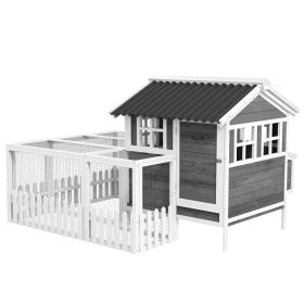 Wooden Chicken Coop with Run for 3-4 Chicken, Bunnies, Ducks