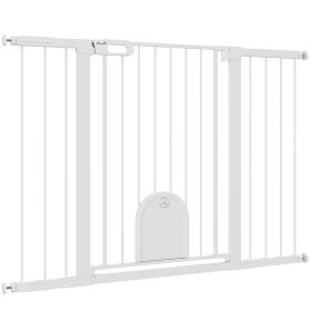 30"-52" Extra Wide Pet Gate Barrier with Small Door, 35"H Dog Gate with Safety Gate Barrier, Stair Pressure Fit, Black
