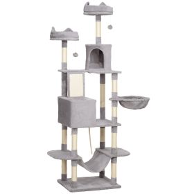 81" Large Cat Tree w/ Scratching Posts, Condos, Beds, Hammocks, Jumping Platforms, Toy Balls, Rope Cat Toy, Light Grey