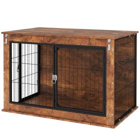39" Dog Crate Furniture w/ Flip-up Top Opening, 2 Doors, Dog Kennel Furniture for Large Dogs, Rustic Brown