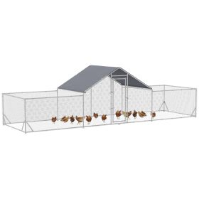 Chicken Run, 23' x 6.6' Metal Chicken Coop with Waterproof and Anti-UV Cover, Spire Roof, Door, for 12-14 Chickens, Ducks, Rabbits, Sliver