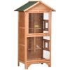 Wooden Bird Aviary Parrot Cage Pet Furniture with Removable Bottom Tray, 2 Doors, Asphalt Roof, 4 Perches, Orange