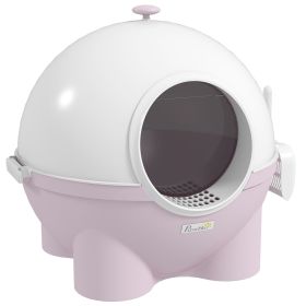 Enclosed Cat Litter Box, Large Kitty Litter Box with Lid, Scoop, Leaking Sand Pedal, Top Handle, Pink